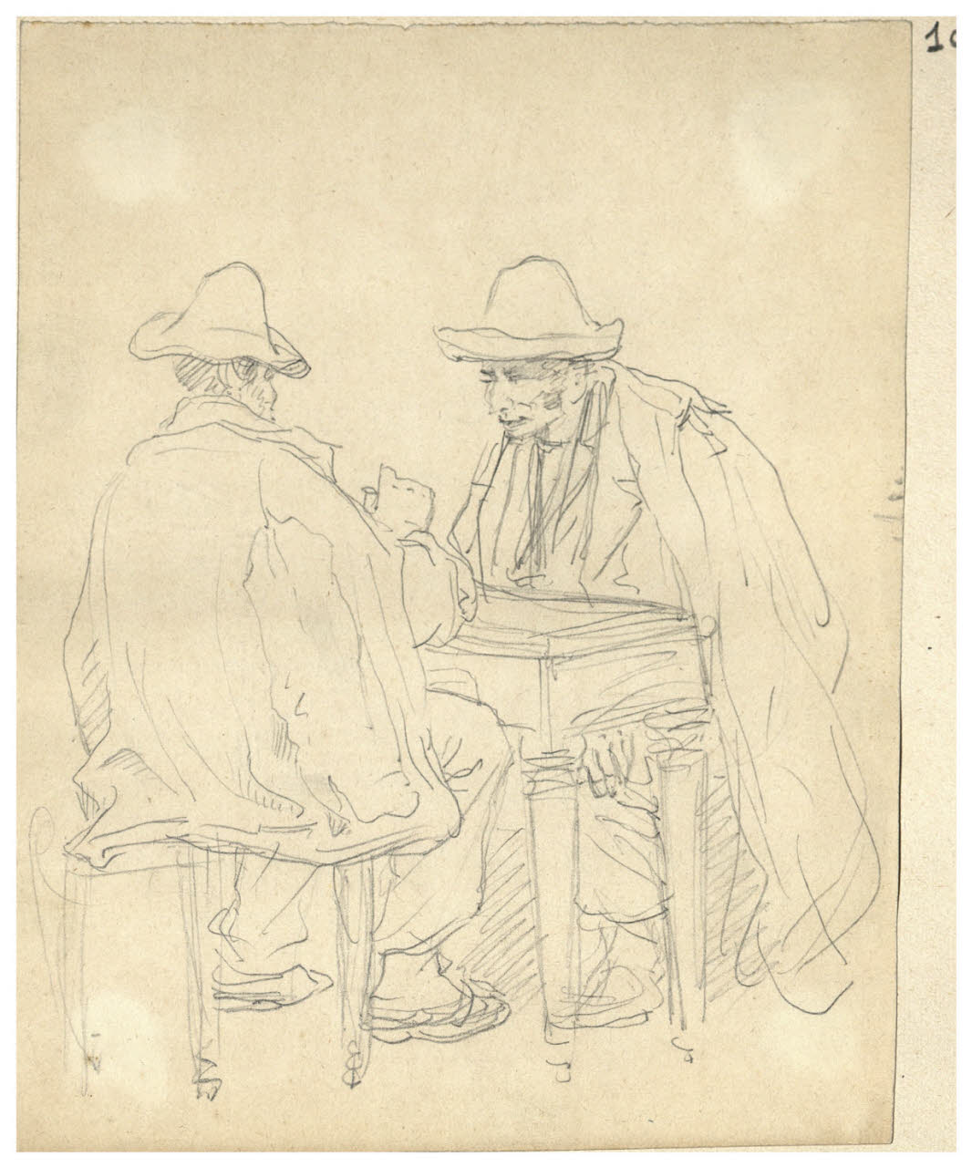 Uomini al tavolo in conversazione (disegno) di Bettinelli, Luigi (seconda metà sec. XIX)