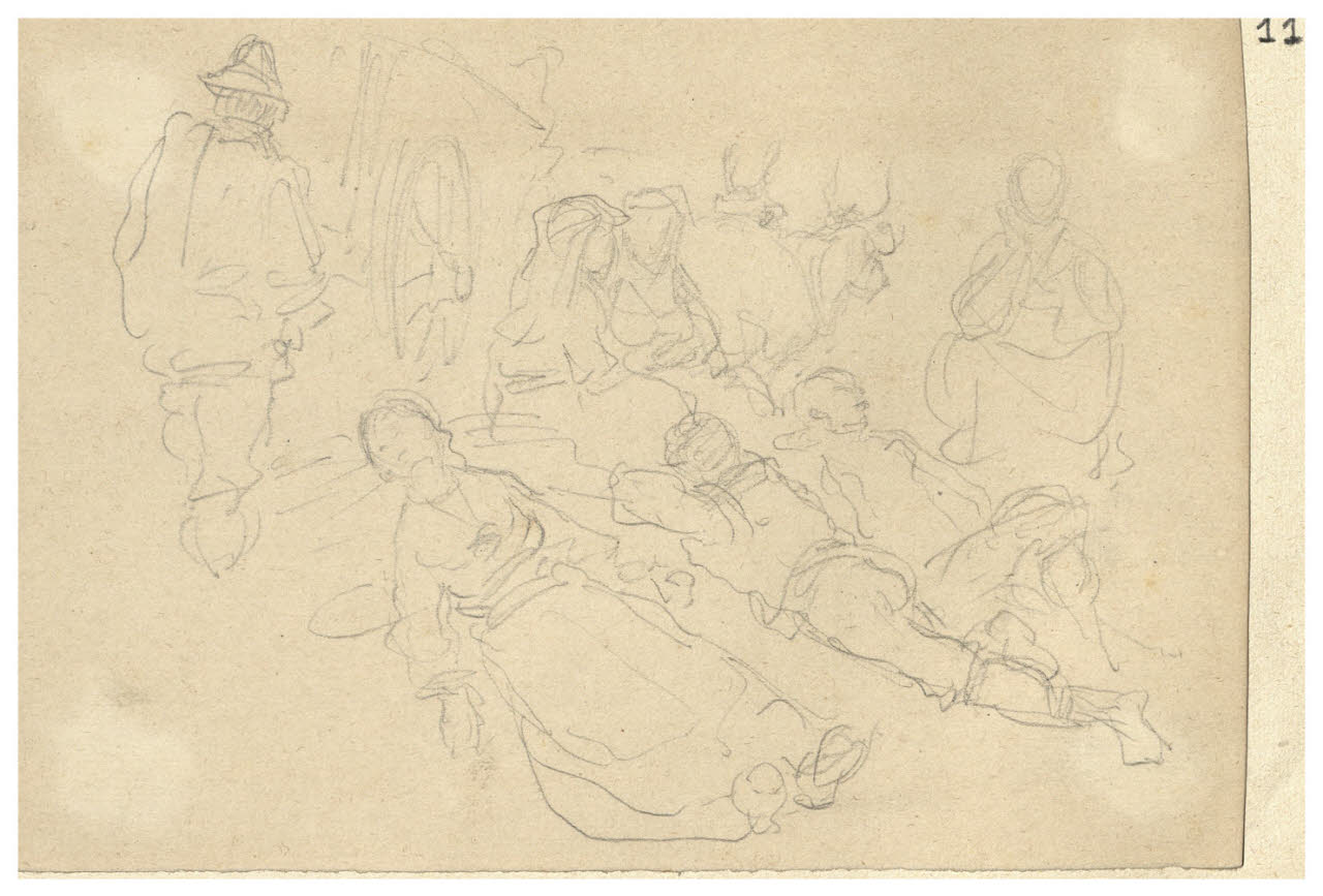 Figure maschili e femminili in riposo (disegno) di Bettinelli, Luigi (seconda metà sec. XIX)