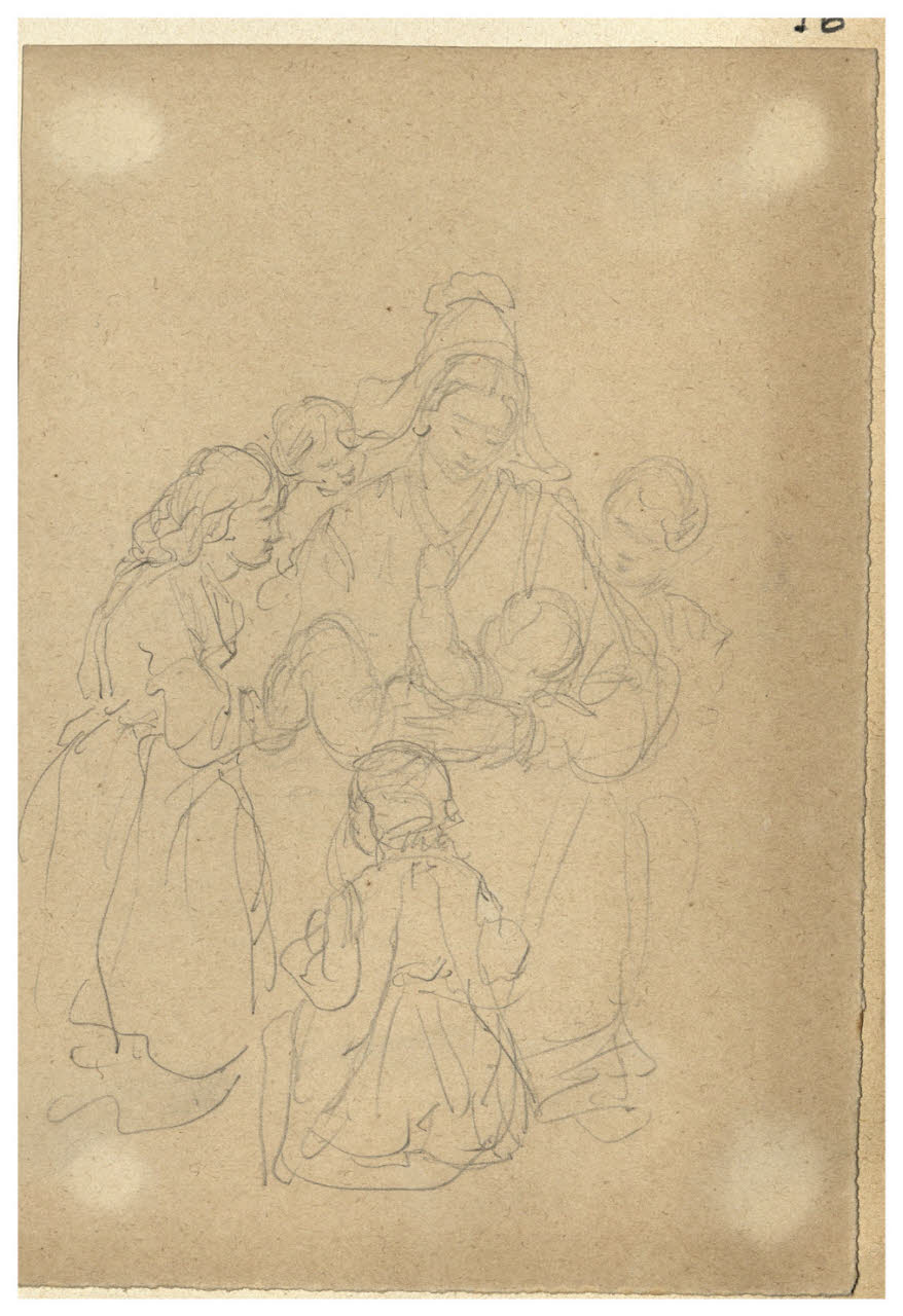 Donna e bambini (disegno) di Bettinelli, Luigi (seconda metà sec. XIX)