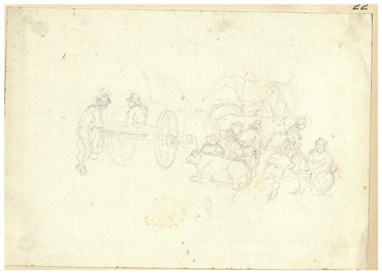 Carro e figure in riposo (disegno) di Bettinelli, Luigi (seconda metà sec. XIX)