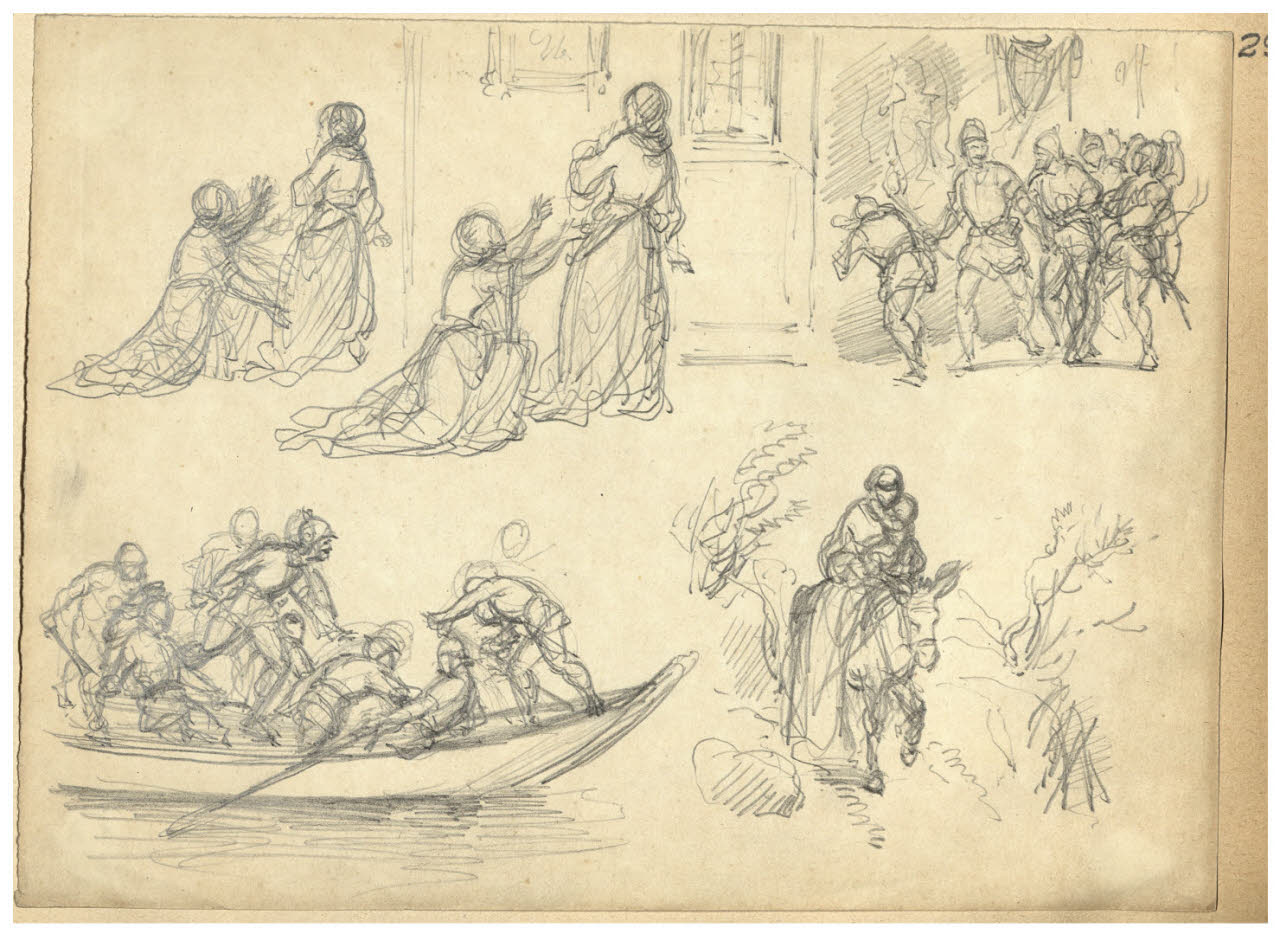 Figurette in vari atteggiamenti (disegno) di Bettinelli, Luigi (seconda metà sec. XIX)