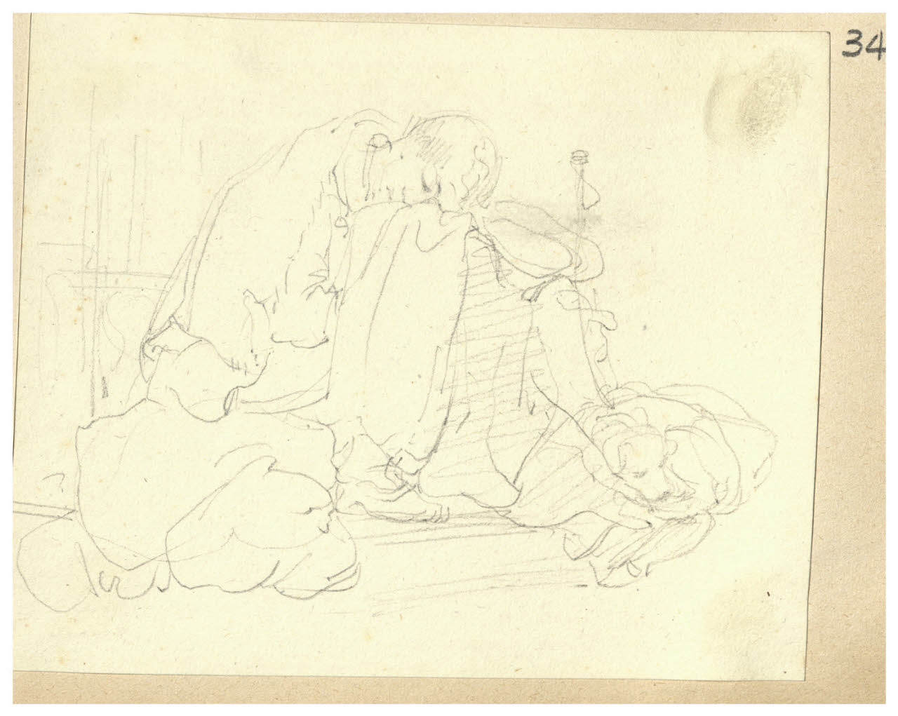 Uomo in atto di dormire e cane accovacciato (disegno) di Bettinelli, Luigi (seconda metà sec. XIX)