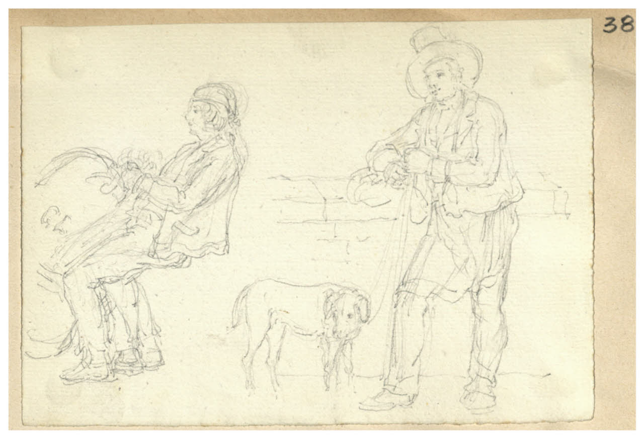 Uomo seduto e uomo con cane (disegno) di Bettinelli, Luigi (seconda metà sec. XIX)