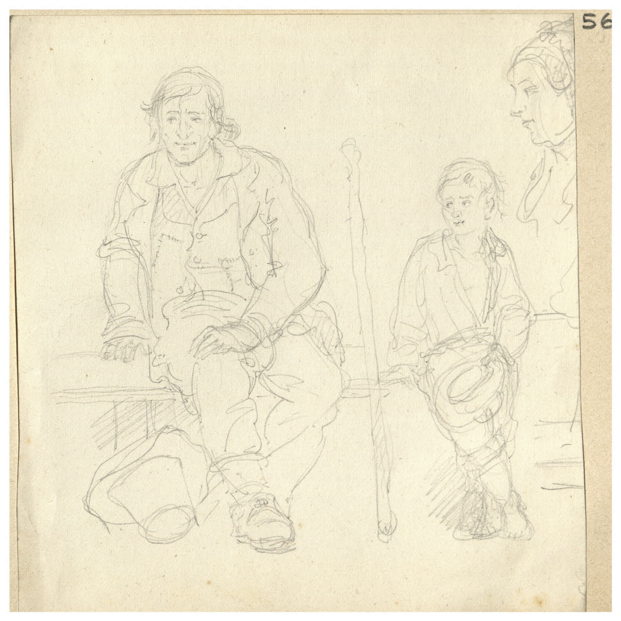 Figure sedute e profilo femminile (disegno) di Bettinelli, Luigi (seconda metà sec. XIX)