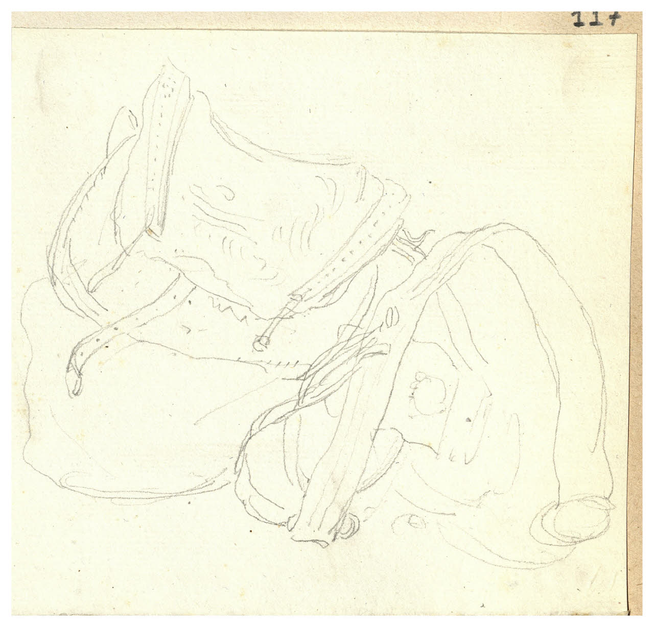 Sella e briglie (?) (disegno) di Bettinelli, Luigi (seconda metà sec. XIX)