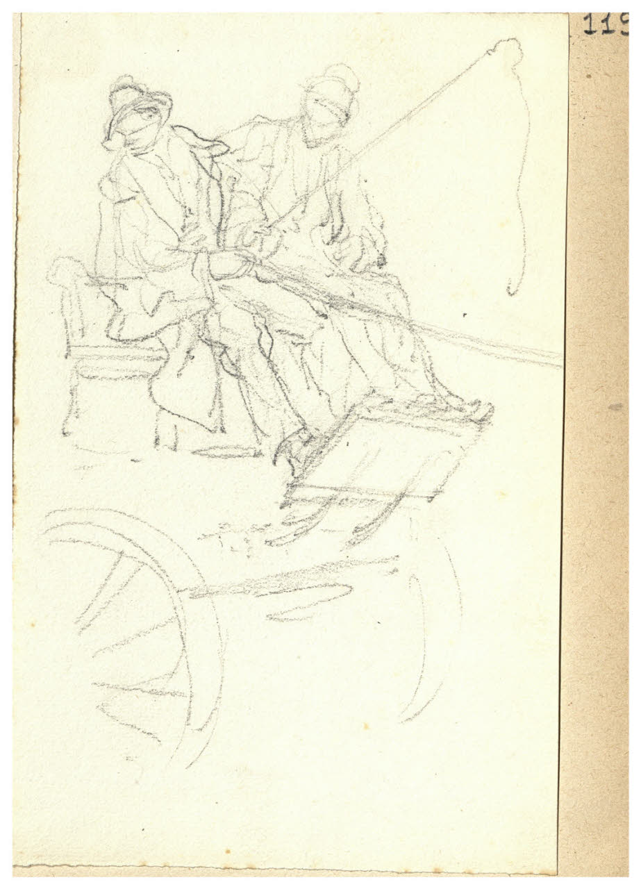 Uomini e carretto (disegno) di Bettinelli, Luigi (seconda metà sec. XIX)