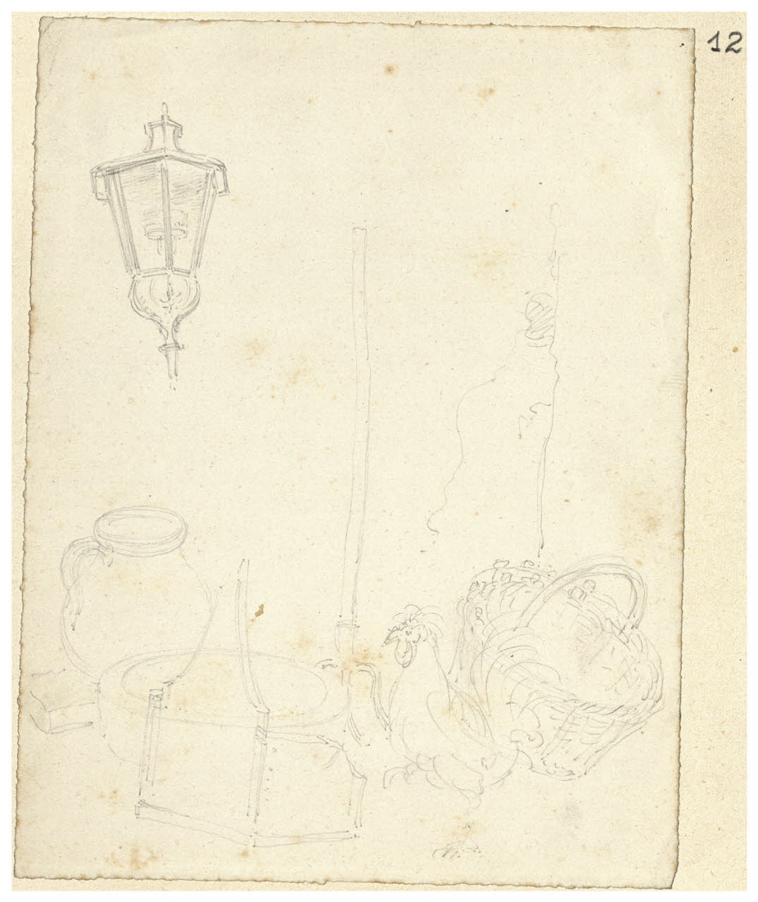 Interno di pollaio con vari attrezzi (?) (disegno) di Bettinelli, Luigi (seconda metà sec. XIX)