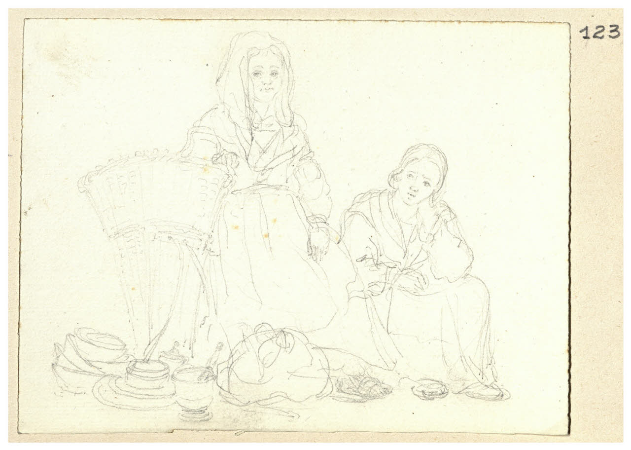 Donna con gerla e giovanetta (disegno) di Bettinelli, Luigi (seconda metà sec. XIX)
