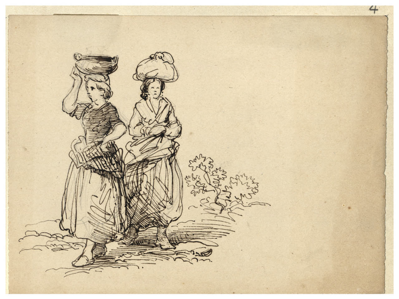 Donne con carichi sulla testa (disegno) di Bettinelli, Luigi (seconda metà sec. XIX)