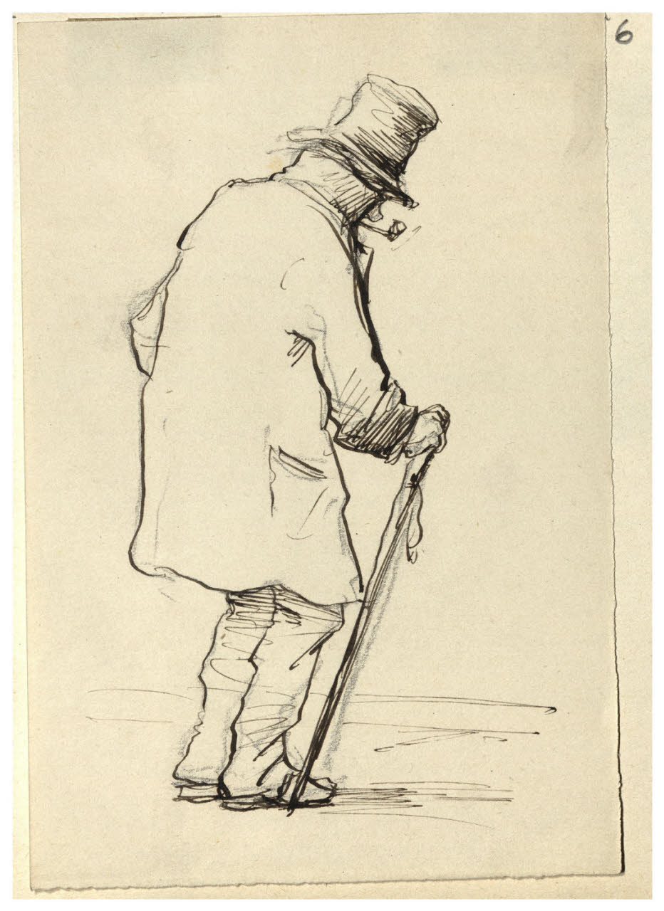 Uomo con cappello e pipa di spalle (disegno) di Bettinelli, Luigi (seconda metà sec. XIX)