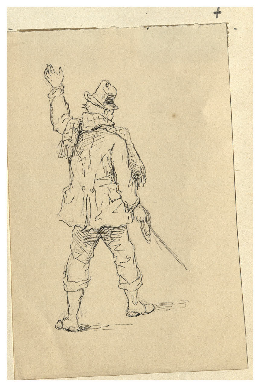 Uomo di schiena in atto di saluto (disegno) di Bettinelli, Luigi (seconda metà sec. XIX)