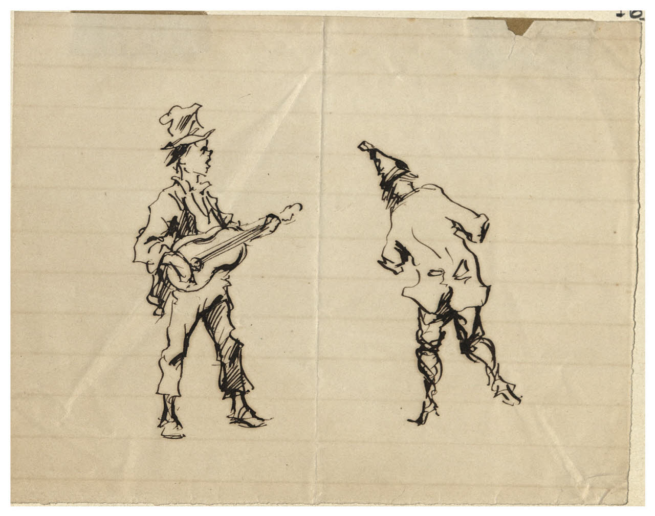 Suonatore di chitarra e figura di spalle (disegno) di Bettinelli, Luigi (seconda metà sec. XIX)