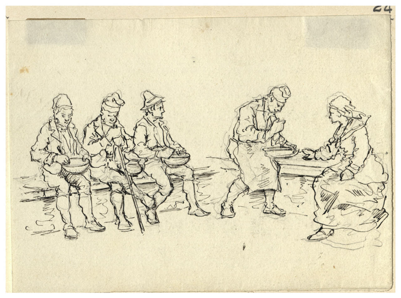 Figure sedute che stanno mangiando (disegno) di Bettinelli, Luigi (seconda metà sec. XIX)