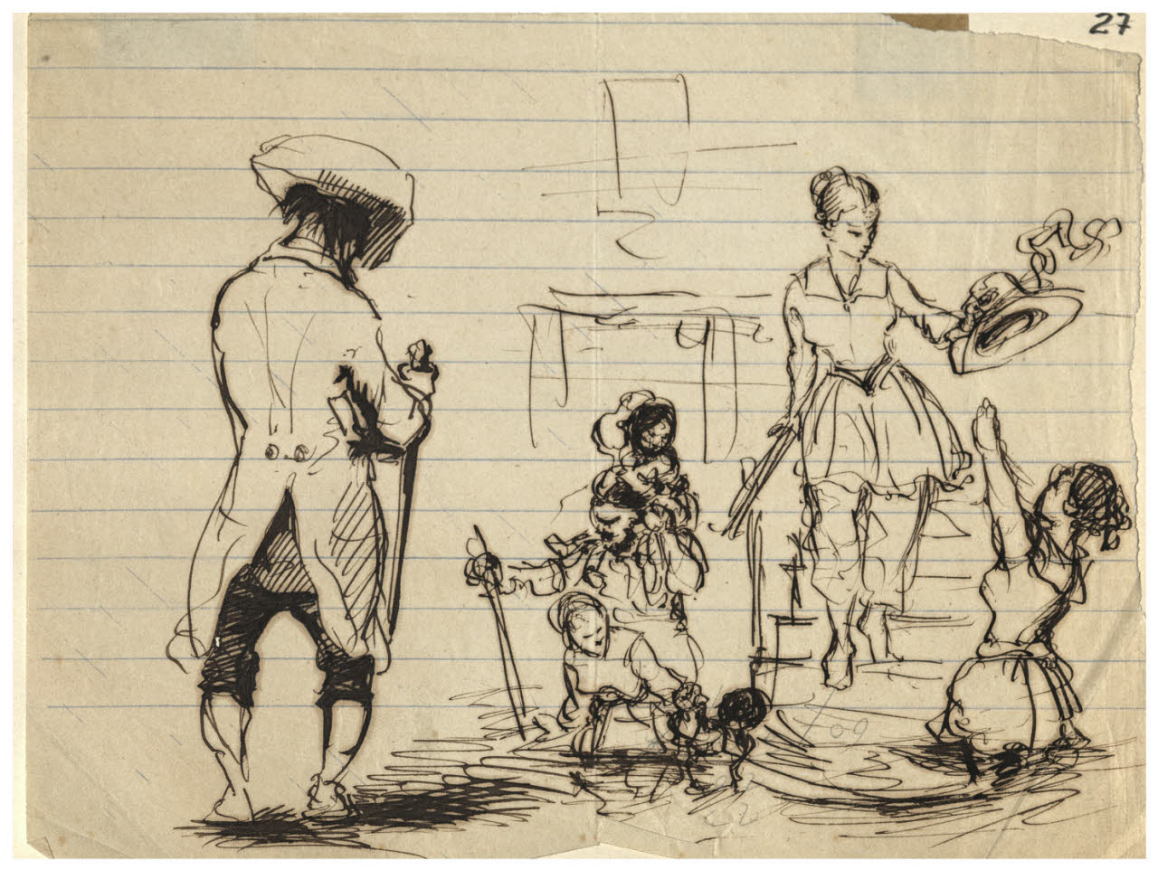 Figure maschili e femminili in atteggiamenti vari (disegno) di Bettinelli, Luigi (seconda metà sec. XIX)