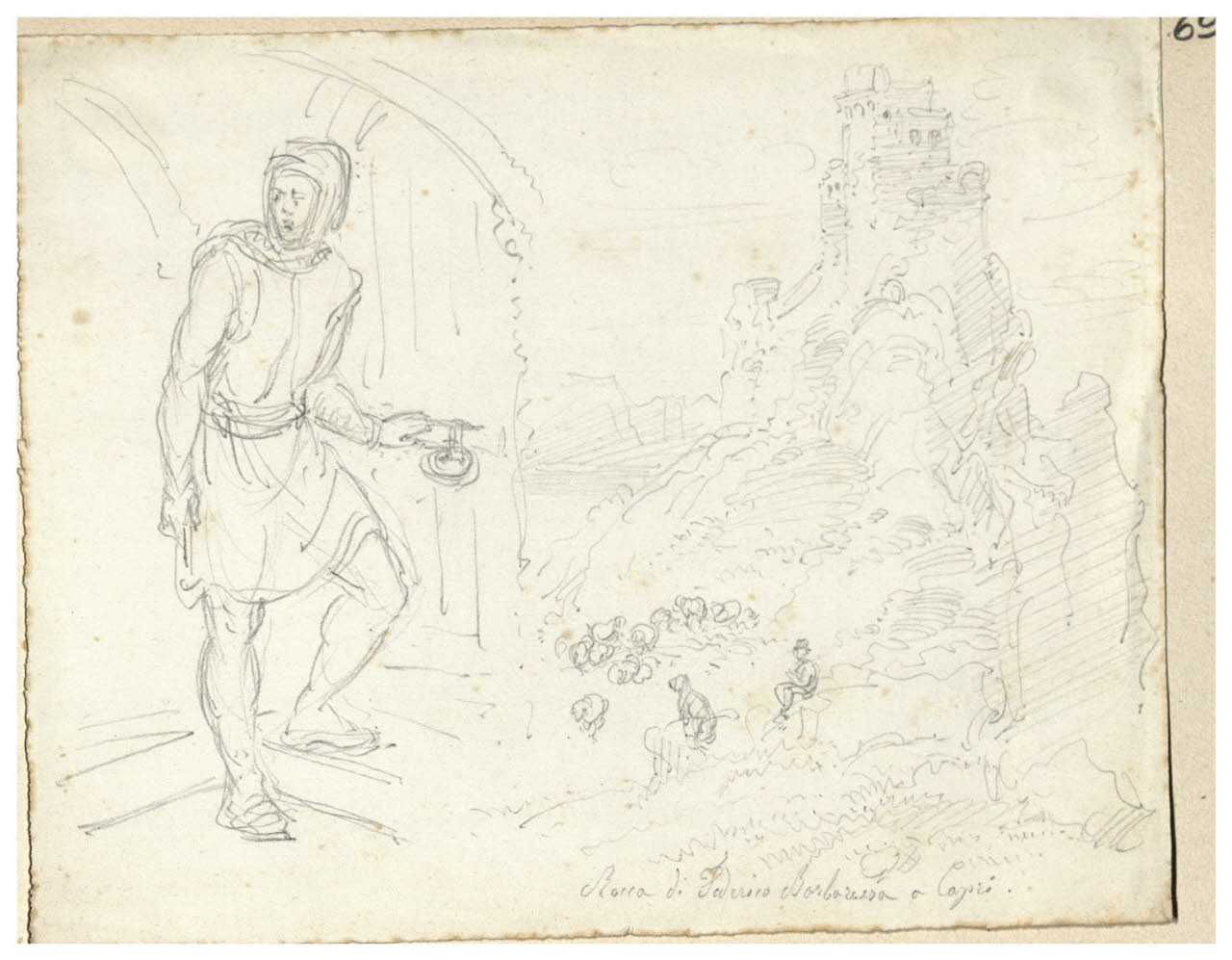 Rocca (Rocca di Federico Barbarossa a Capri) (disegno) di Bettinelli, Luigi (seconda metà sec. XIX)