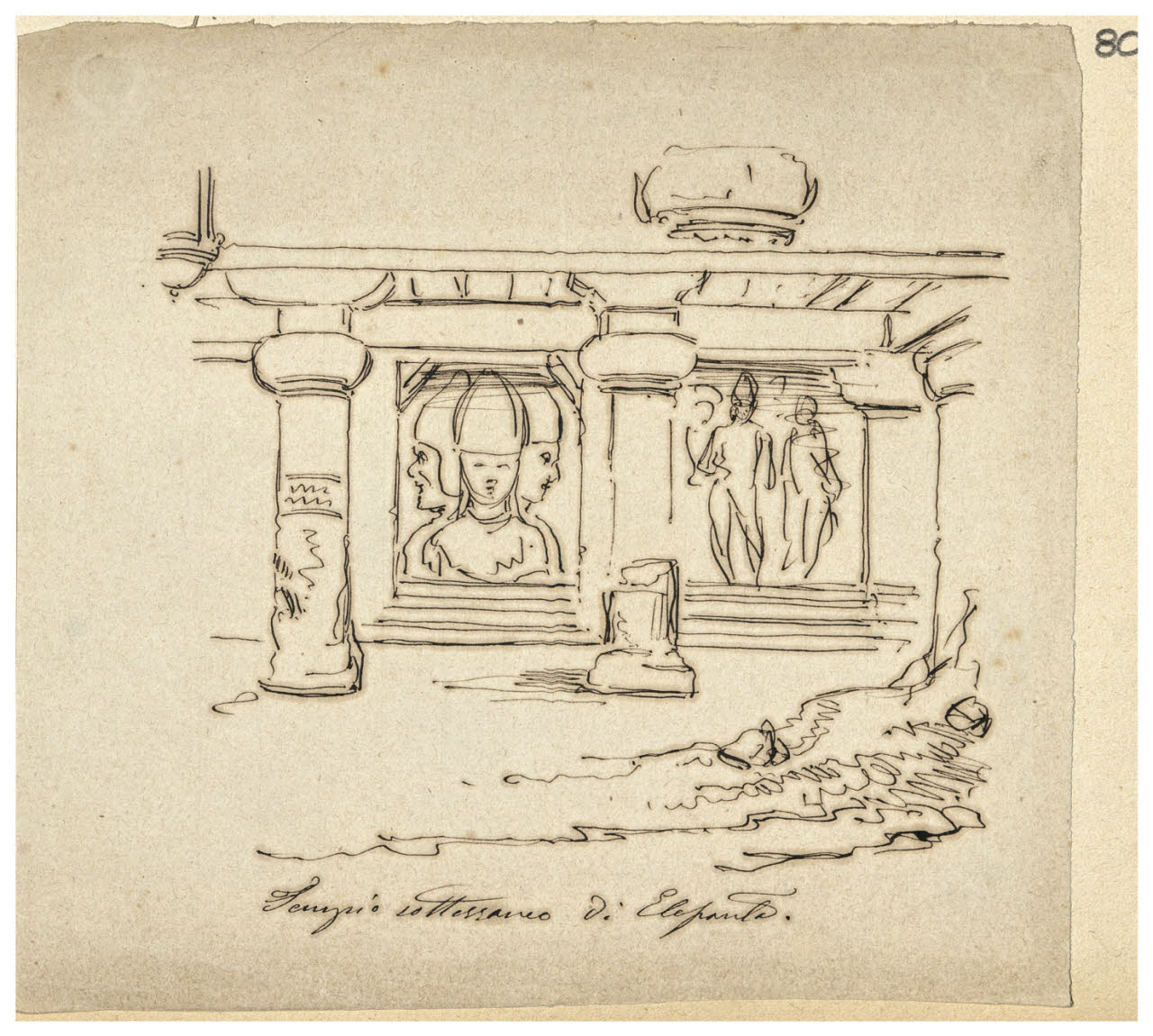 Tempio (Tempio sotterraneo di Elefante) (disegno) di Bettinelli, Luigi (seconda metà sec. XIX)