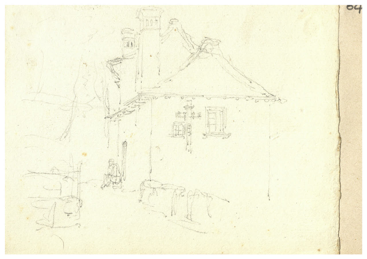 Casa e strade con macchiette (disegno) di Bettinelli, Luigi (seconda metà sec. XIX)