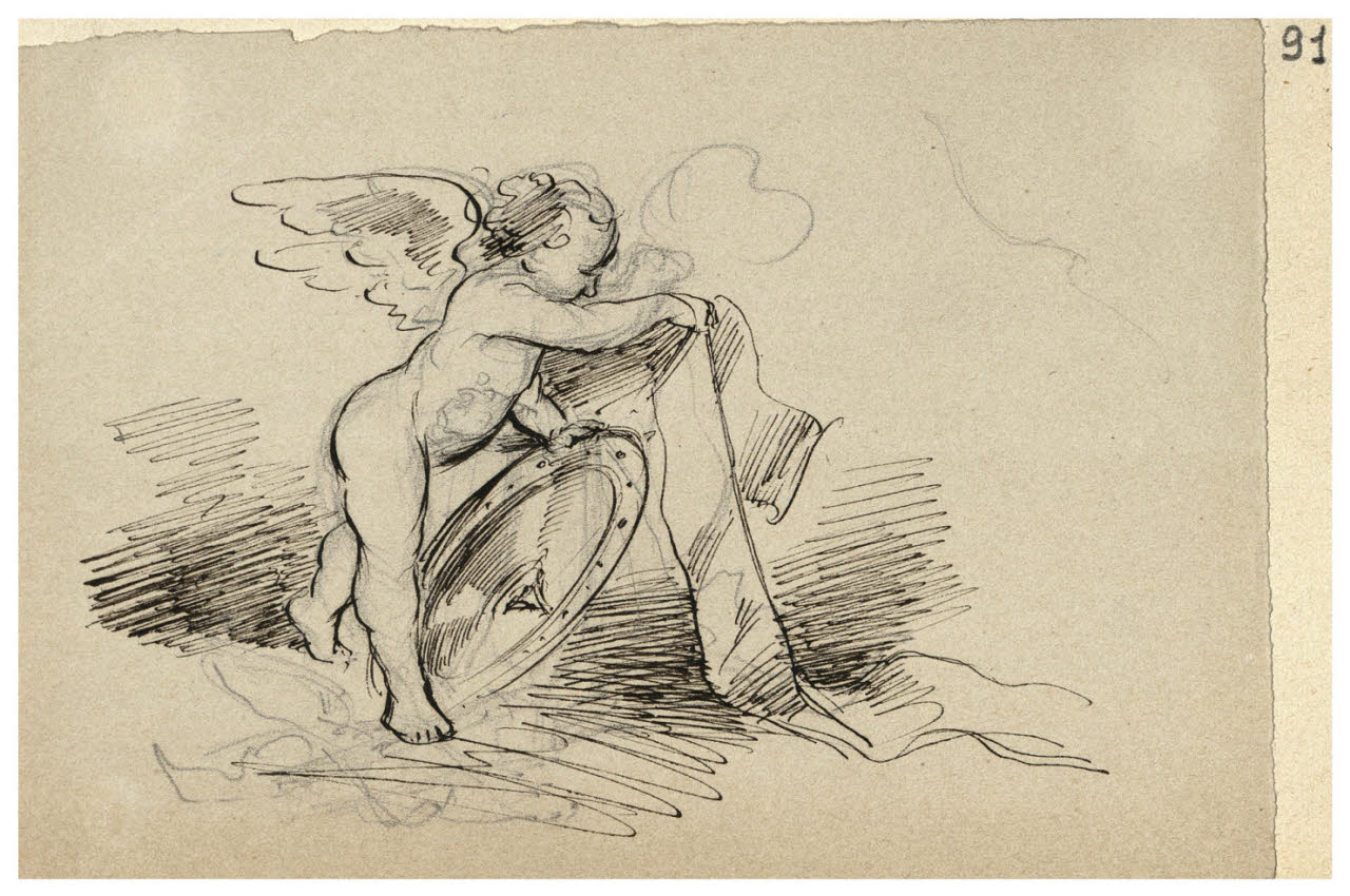 Putto alato (disegno) di Bettinelli, Luigi (seconda metà sec. XIX)