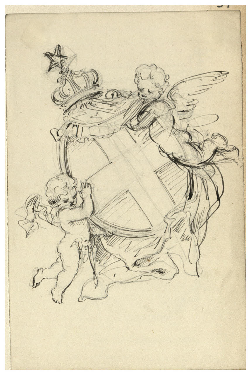 Putti che reggono uno stemma (?) (disegno) di Bettinelli, Luigi (seconda metà sec. XIX)