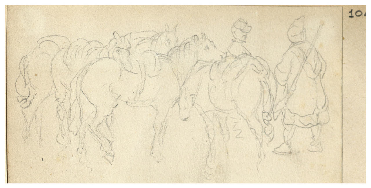 Soldati e cavalli (disegno) di Bettinelli, Luigi (seconda metà sec. XIX)