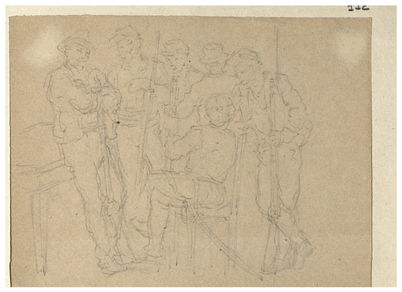 Soldati e altre figure (disegno) di Bettinelli, Luigi (seconda metà sec. XIX)