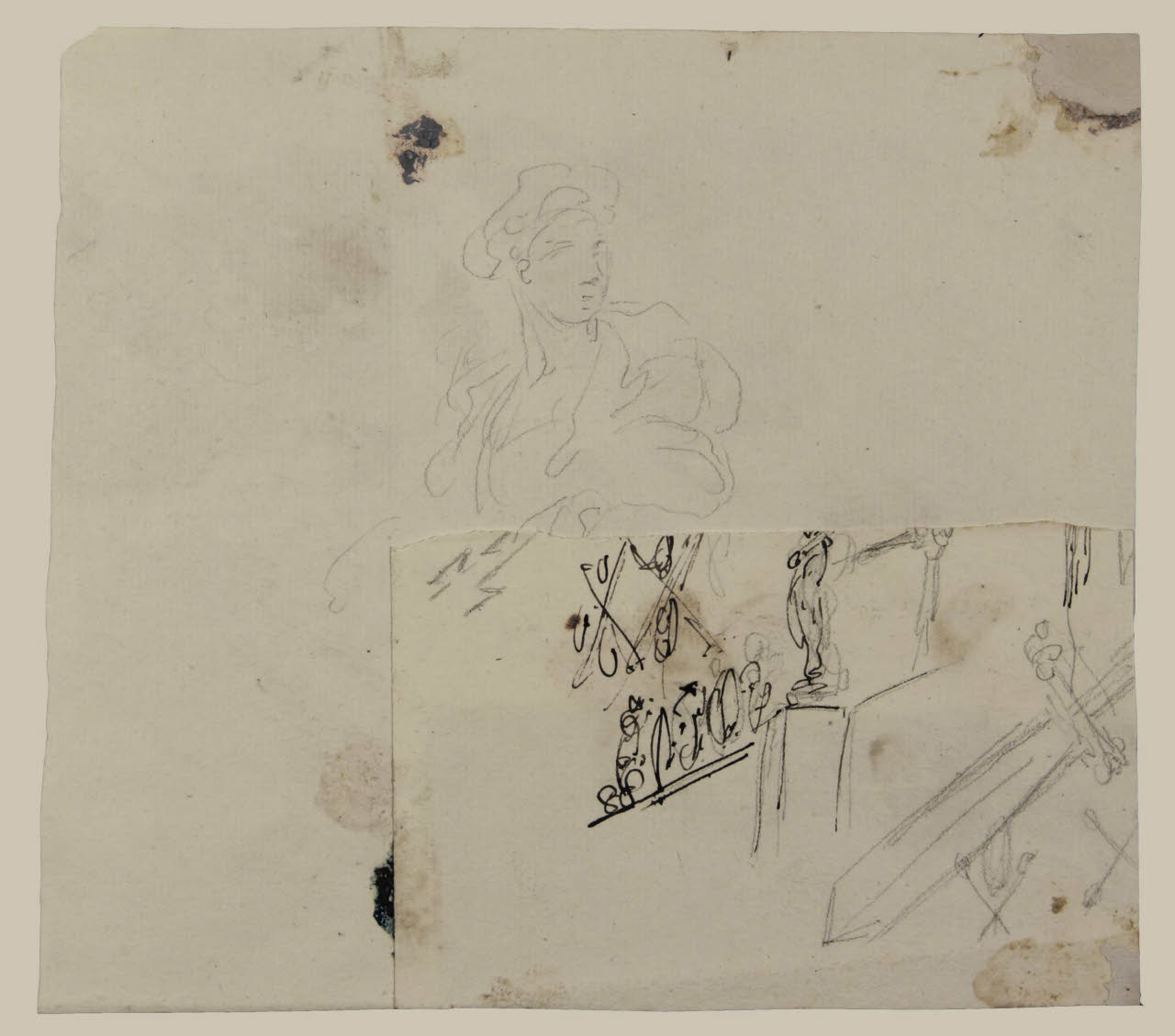 Schizzo di figura e motivi decorativi, Schizzo di figura e motivi decorativi (disegno) di Bison, Giuseppe Bernardino (secc. XVIII/ XIX)