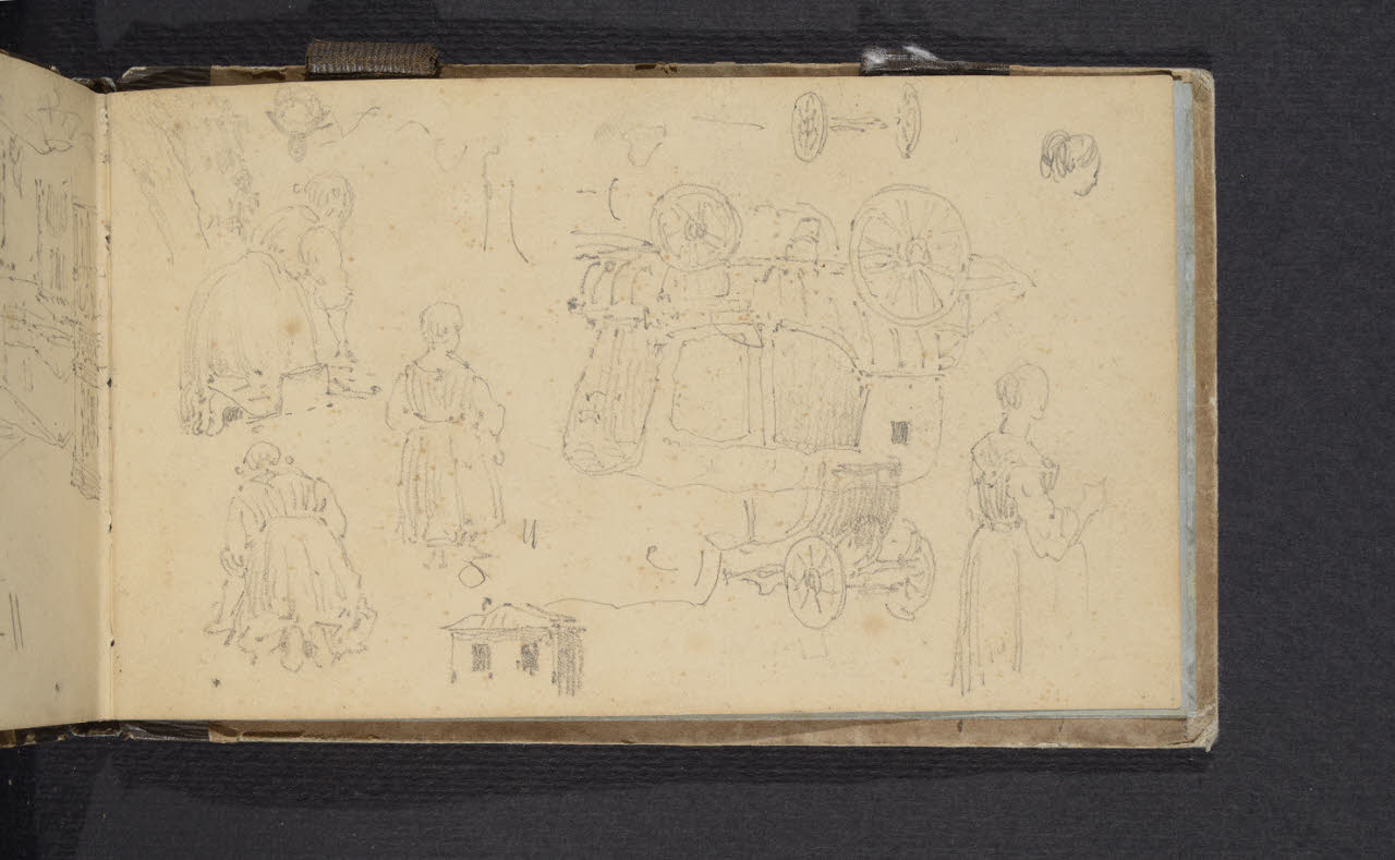 Albo n.1. Figurine di donne e un carro (disegno) di Canella, Giuseppe (prima metà sec. XIX)