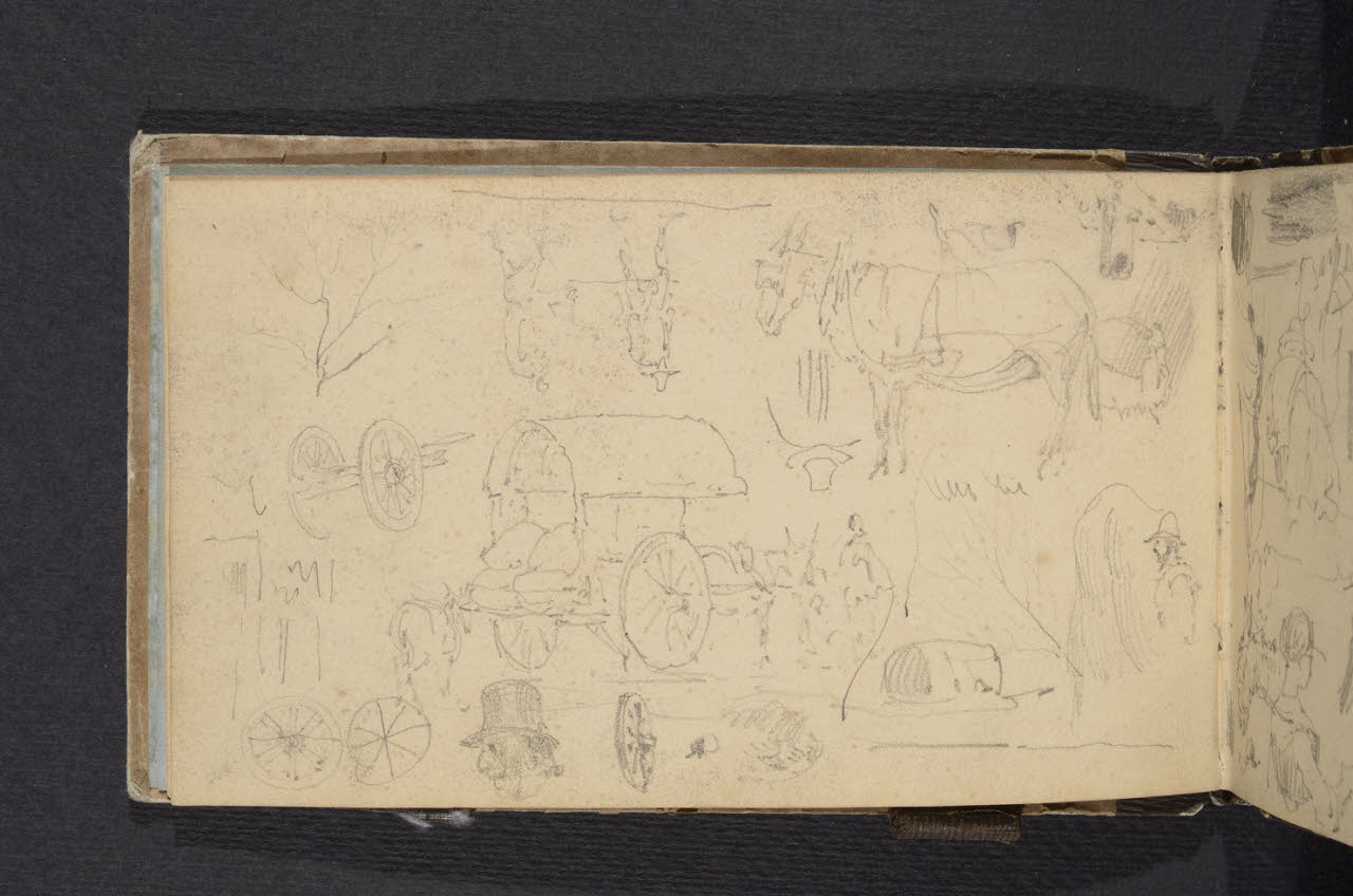 Album n. 1. Carro con asino, asino e figurine (disegno) di Canella, Giuseppe (prima metà sec. XIX)