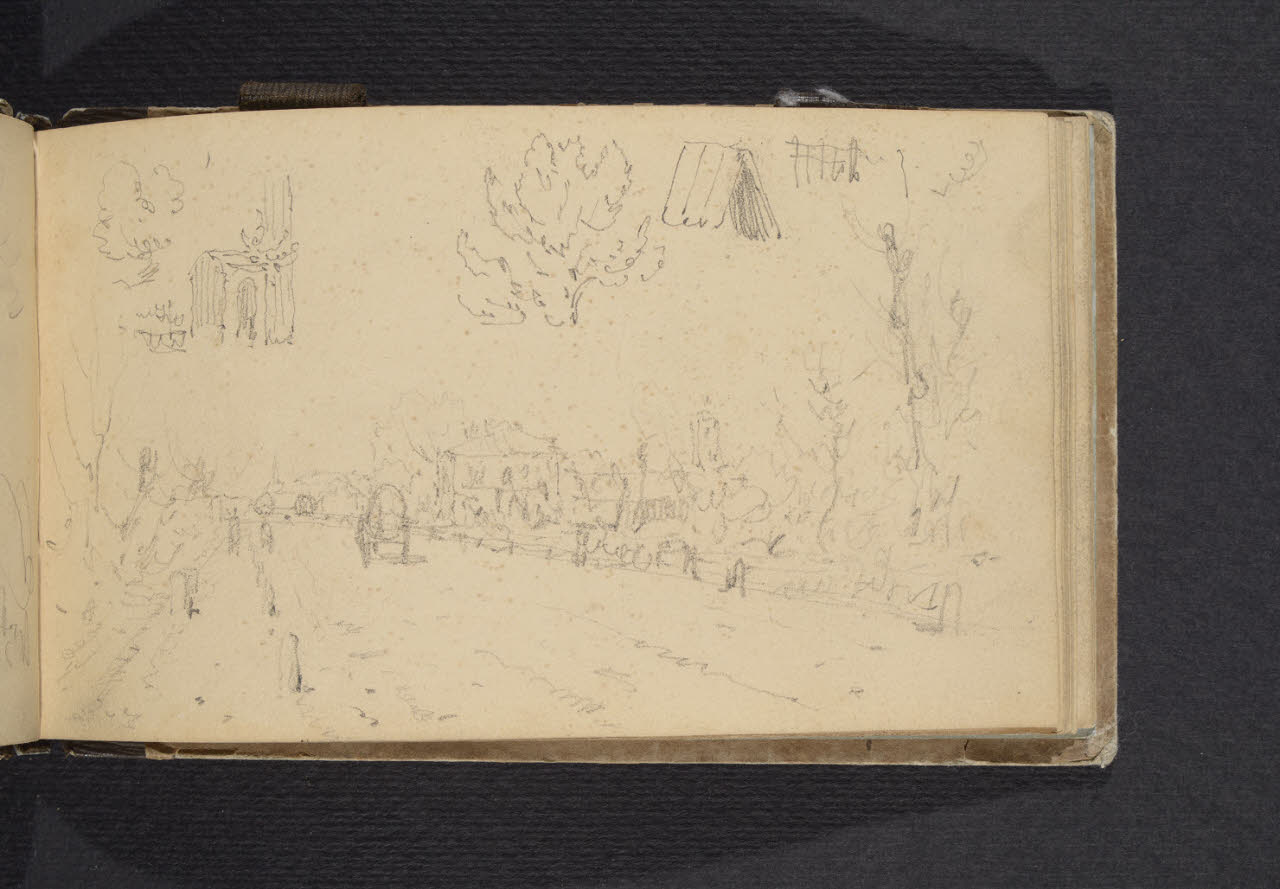 Album n. 1. Strada nel paesaggio con carro (disegno) di Canella, Giuseppe (prima metà sec. XIX)
