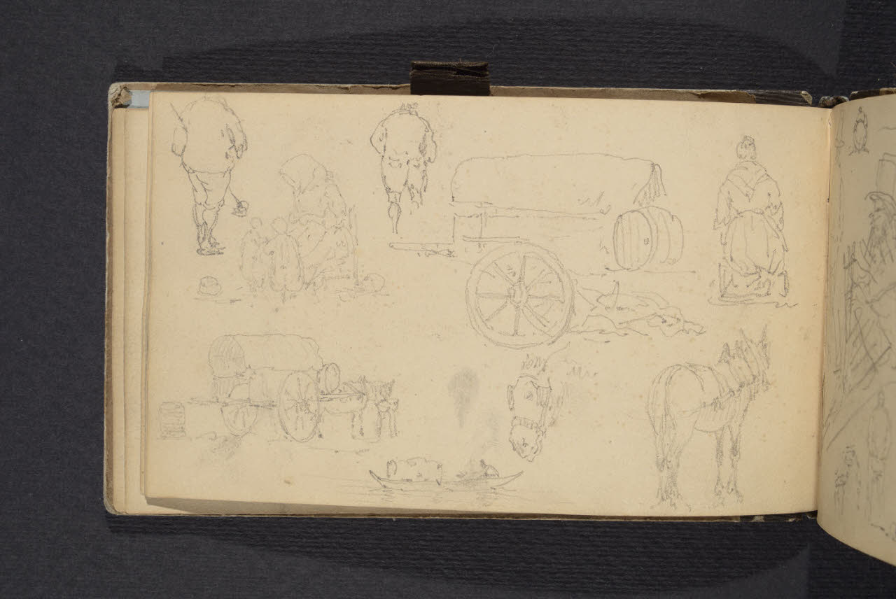 Album n. 1. Due carri, animali, barca, figurine (disegno) di Canella, Giuseppe (prima metà sec. XIX)