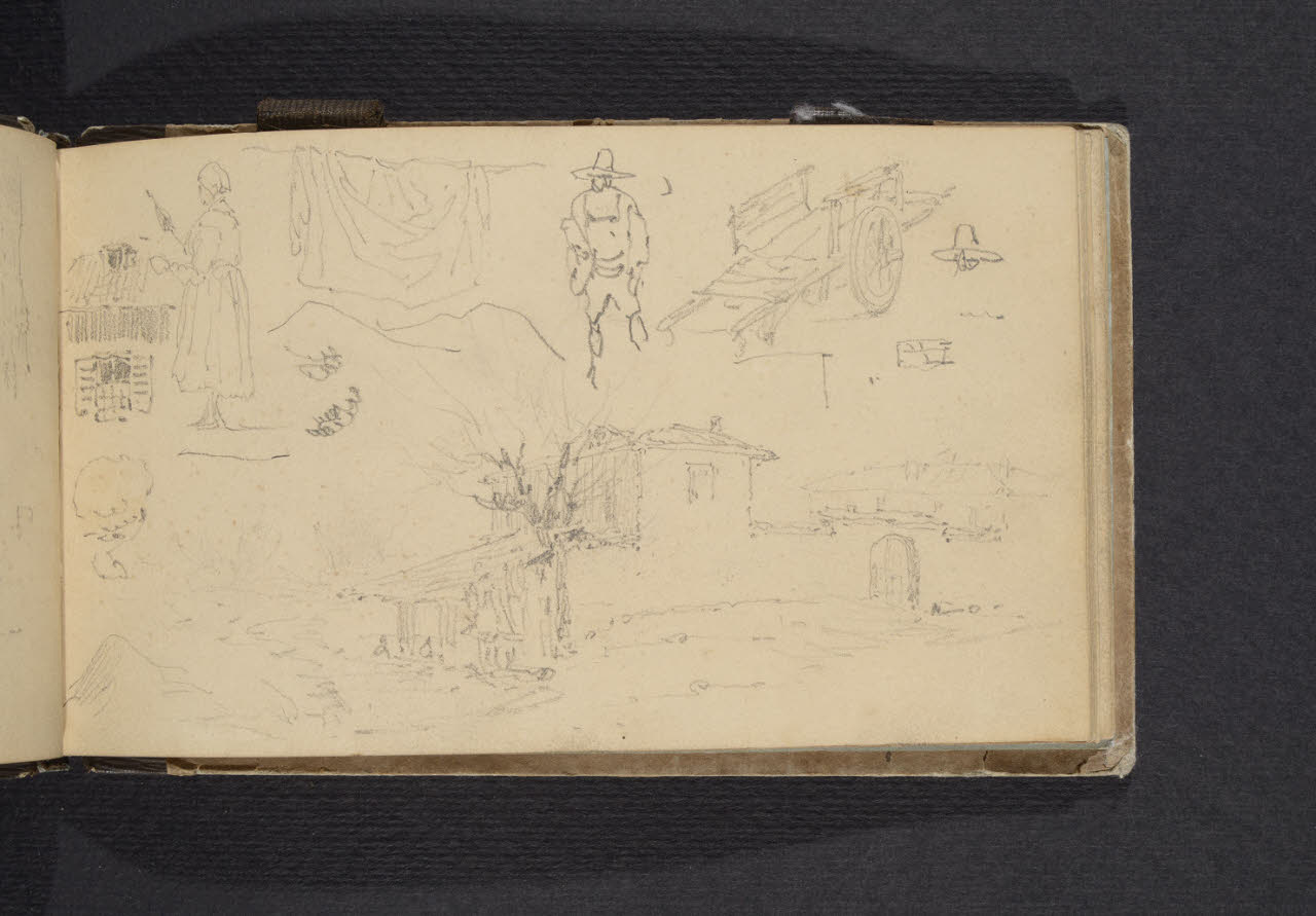 Album n. 1. Rustico, carro e figure (disegno) di Canella, Giuseppe (prima metà sec. XIX)