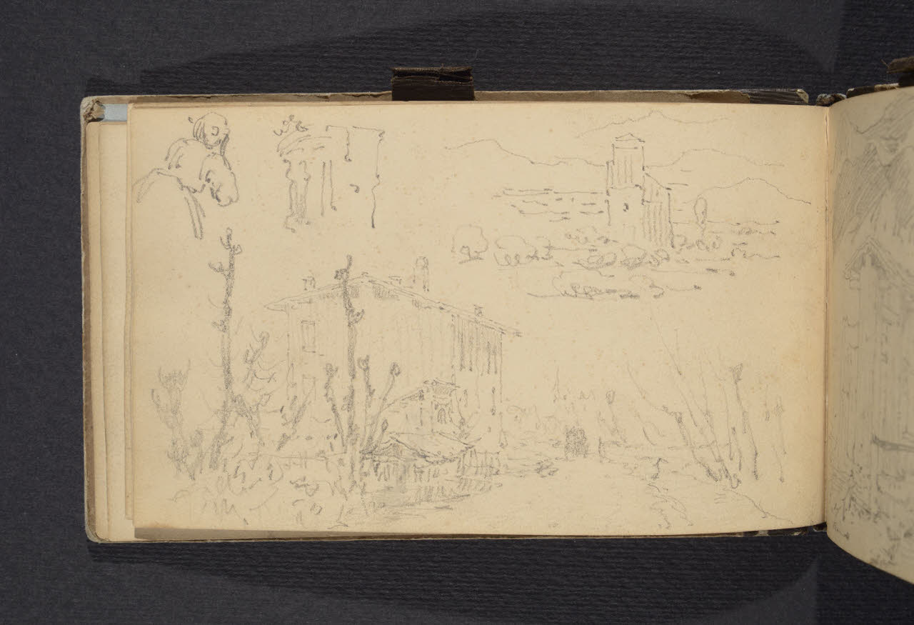 Album n. 1. Rustico tra gli alberi (disegno) di Canella, Giuseppe (prima metà sec. XIX)