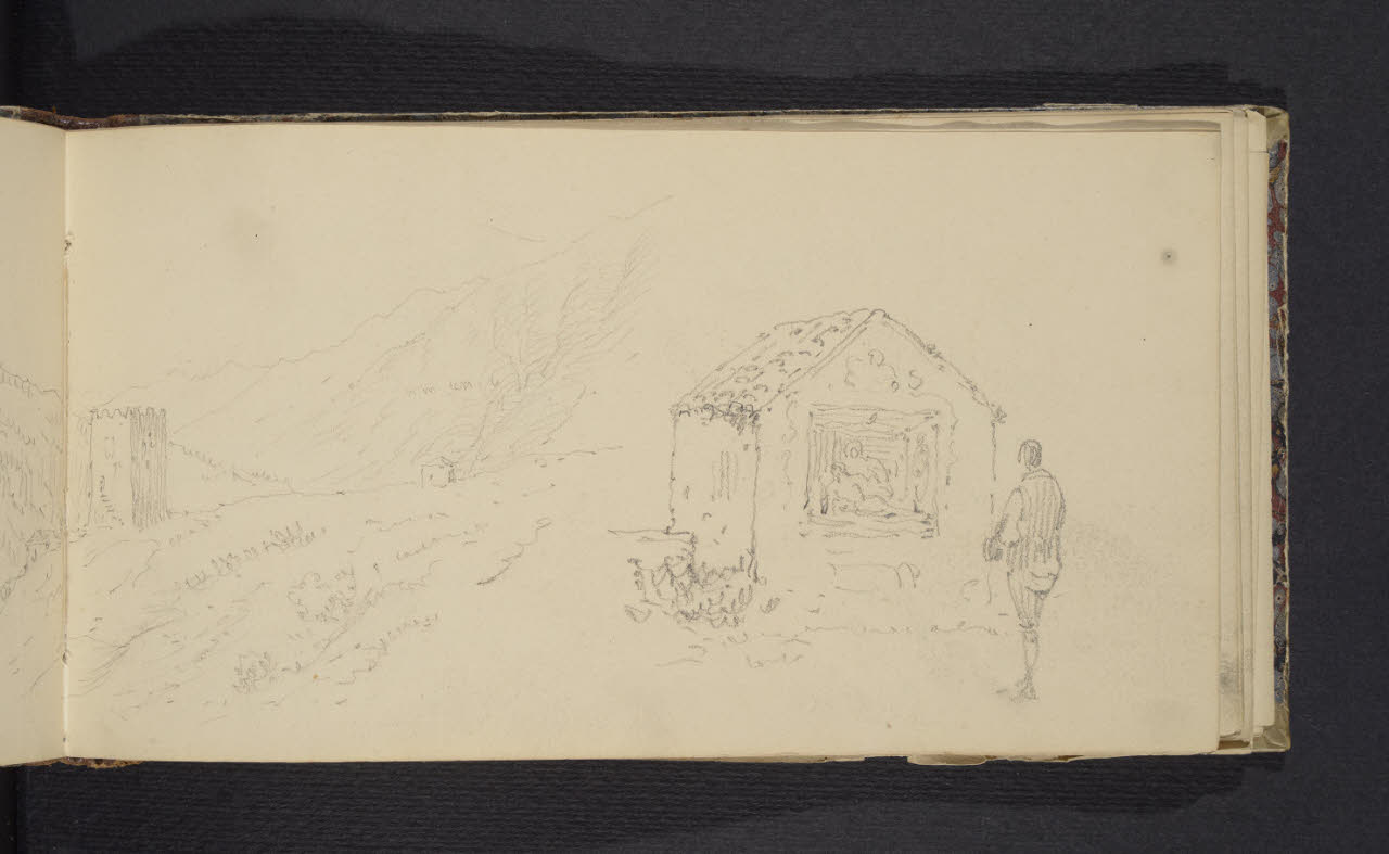 Album n. 2 - Milano, Lago di Garda, Tirolo e Trentino. "Santella" con figura orante (disegno) di Canella, Giuseppe (prima metà sec. XIX)