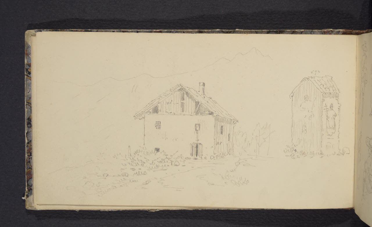Album n. 2 - Milano, Lago di Garda, Tirolo e Trentino. Rustico e "Santella" (disegno) di Canella, Giuseppe (prima metà sec. XIX)