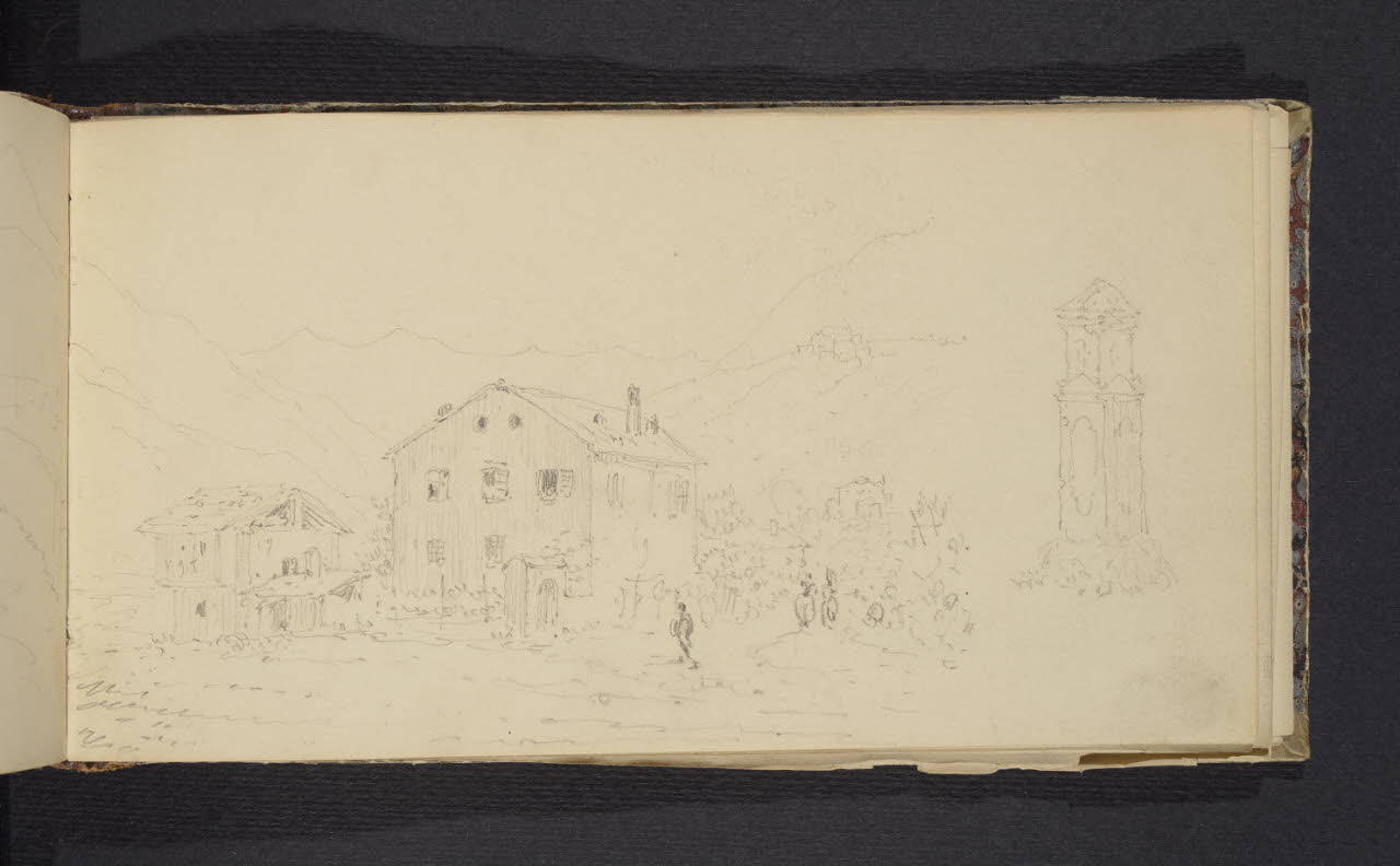 Album n. 2 - Milano, Lago di Garda, Tirolo e Trentino. Case rustiche nel paesaggio (disegno) di Canella, Giuseppe (prima metà sec. XIX)