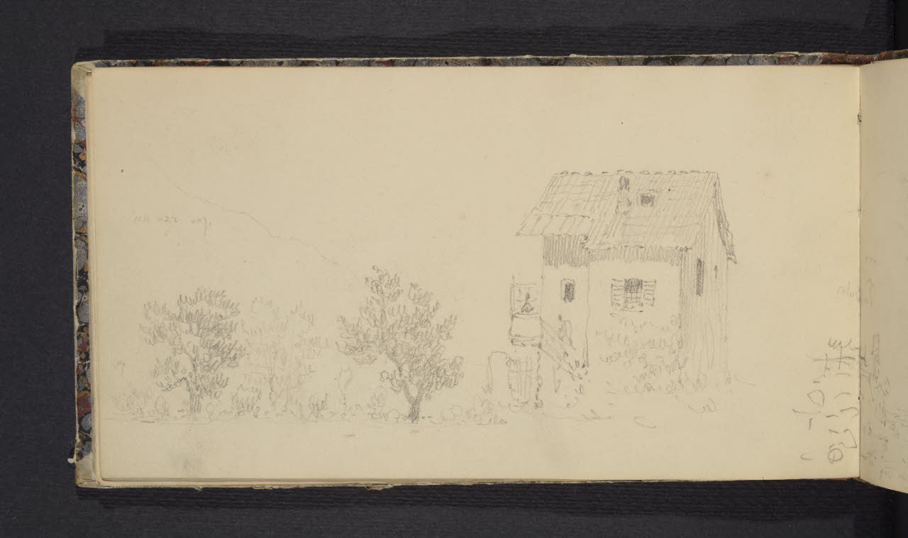 Album n. 2 - Milano, Lago di Garda, Tirolo e Trentino. Rustico nel paesaggio (disegno) di Canella, Giuseppe (prima metà sec. XIX)