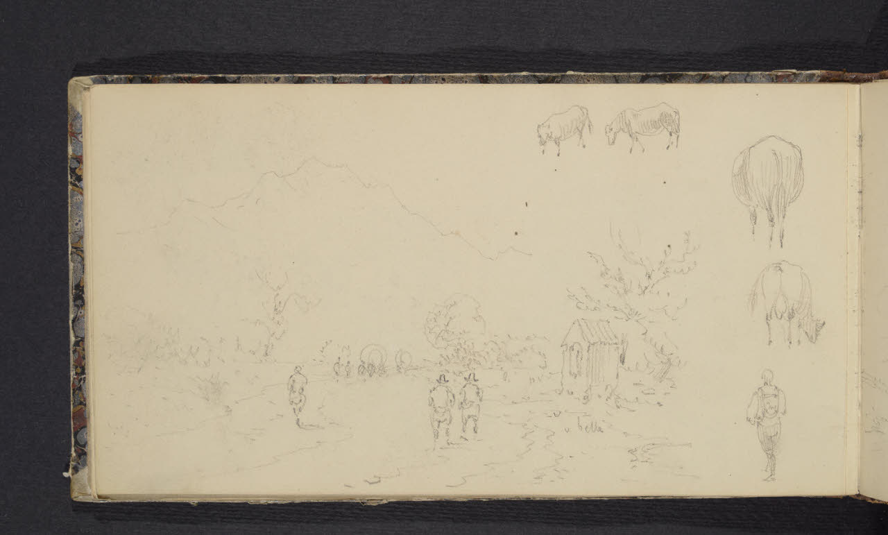 Album n. 2 - Milano, Lago di Garda, Tirolo e Trentino. Paesaggio e studi di figure (disegno) di Canella, Giuseppe (prima metà sec. XIX)