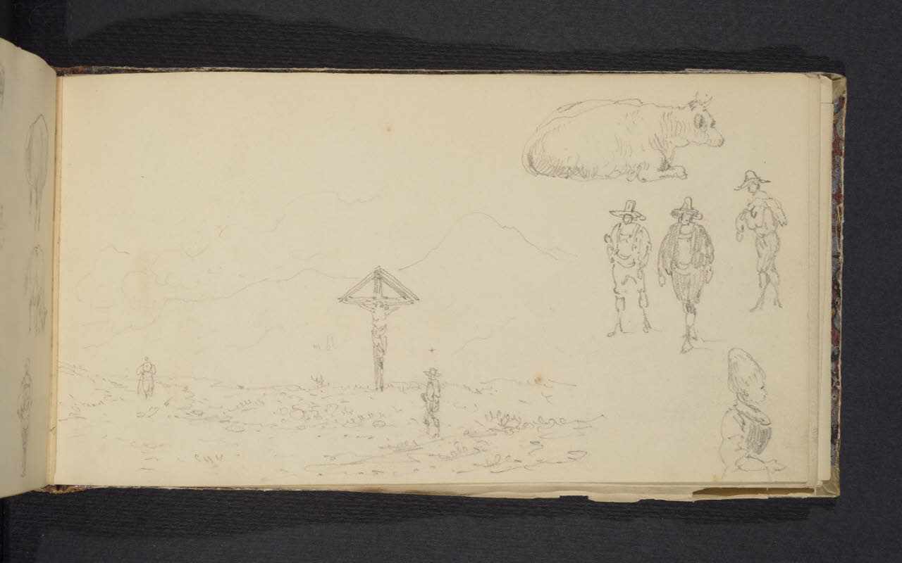 Album n. 2 - Milano, Lago di Garda, Tirolo e Trentino. Studi di figure e crocifisso (disegno) di Canella, Giuseppe (prima metà sec. XIX)