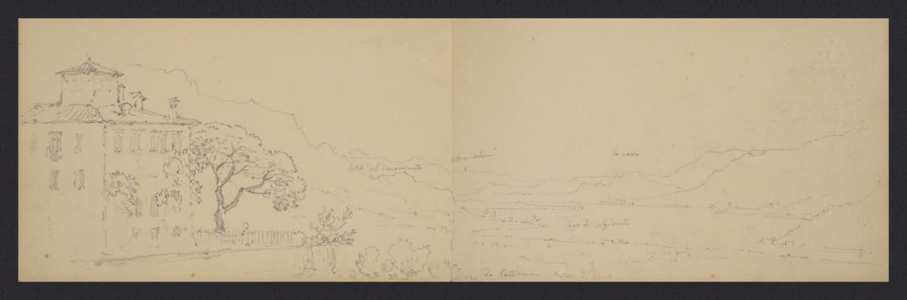 Album n. 3 - Lago di Como e di Lecco. Castello dell' Innominato; da Castione Lago di Olginate (disegno) di Canella, Giuseppe (prima metà sec. XIX)