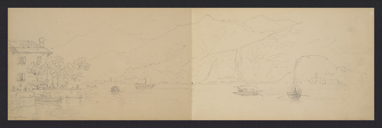 Album n. 3 - Lago di Como e di Lecco. Majolica; il lago a Bellagio (disegno) di Canella, Giuseppe (prima metà sec. XIX)