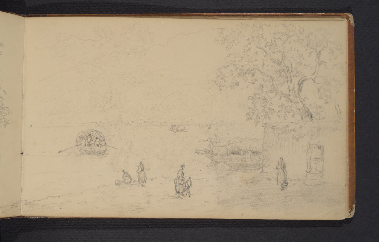 Album n. 3 - Lago di Como e di Lecco. Figurine sulla riva del lago (disegno) di Canella, Giuseppe (prima metà sec. XIX)