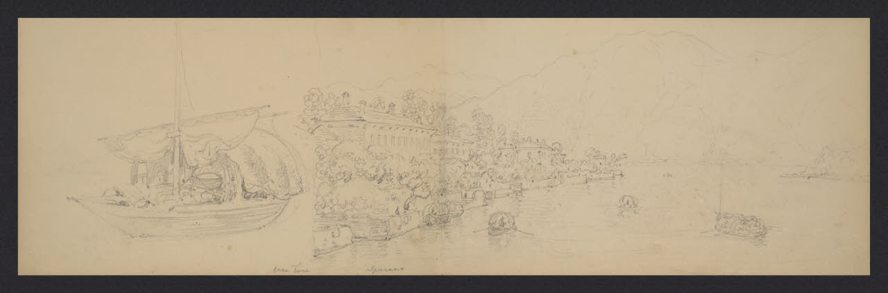 Album n. 3 - Lago di Como e di Lecco. Spurano e barca ; Spurano e lago (disegno) di Canella, Giuseppe (prima metà sec. XIX)