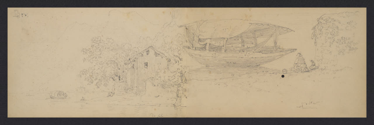 Album n. 3 - Lago di Como e di Lecco. Da Sala ; barca e figure a riva (disegno) di Canella, Giuseppe (prima metà sec. XIX)
