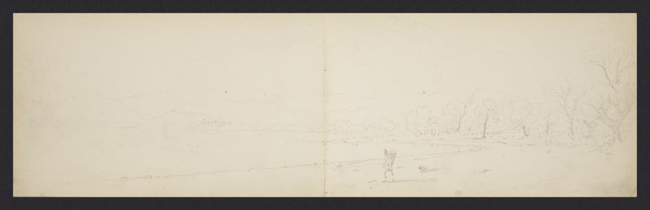 Album n. 4 (Ranco, Suna, Cannobio). Viandante sulla riva con bosco (disegno) di Canella, Giuseppe (prima metà sec. XIX)
