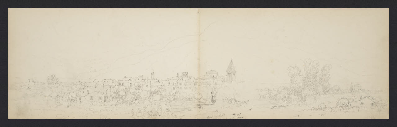 Album n. 4 (Ranco, Suna, Cannobio). Ampia veduta di paese (disegno) di Canella, Giuseppe (prima metà sec. XIX)