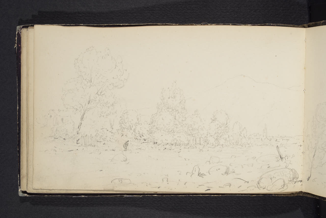 Album n. 4 (Ranco, Suna, Cannobio). Figurina nel paesaggio (disegno) di Canella, Giuseppe (prima metà sec. XIX)