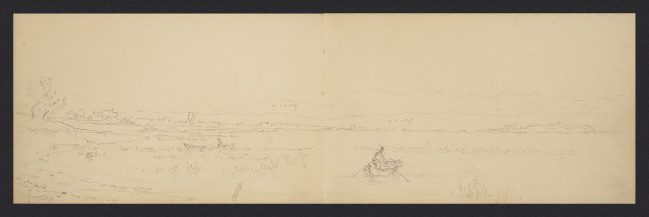 Album n. 5 - Territorio veronese e Lago di Garda. Lago (Garda) con barca ; Lago (Garda) con barca (disegno) di Canella, Giuseppe (prima metà sec. XIX)