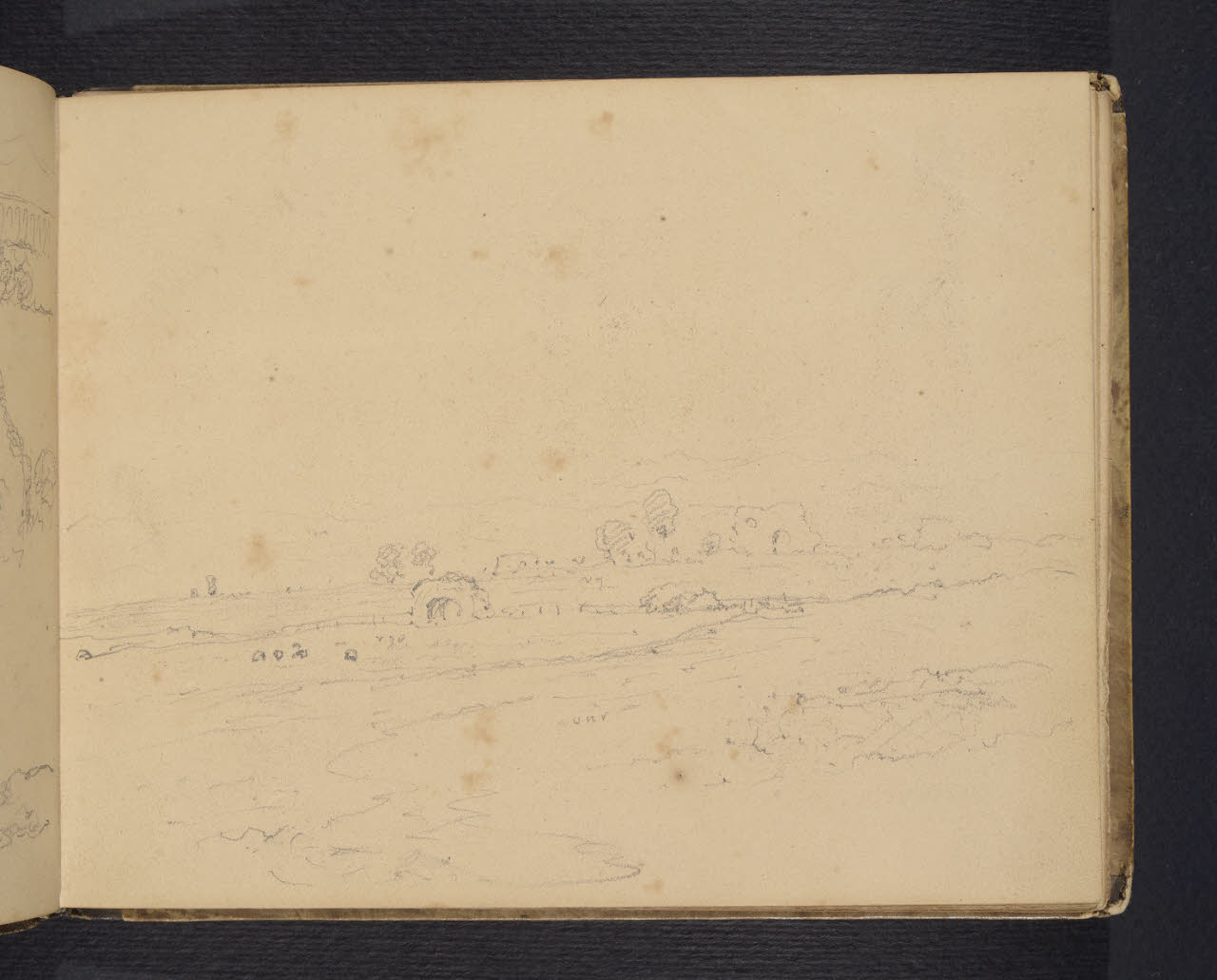 Album n. 8 - Roma - Livorno. Veduta di campagna con rudere (disegno) di Canella, Giuseppe (prima metà sec. XIX)