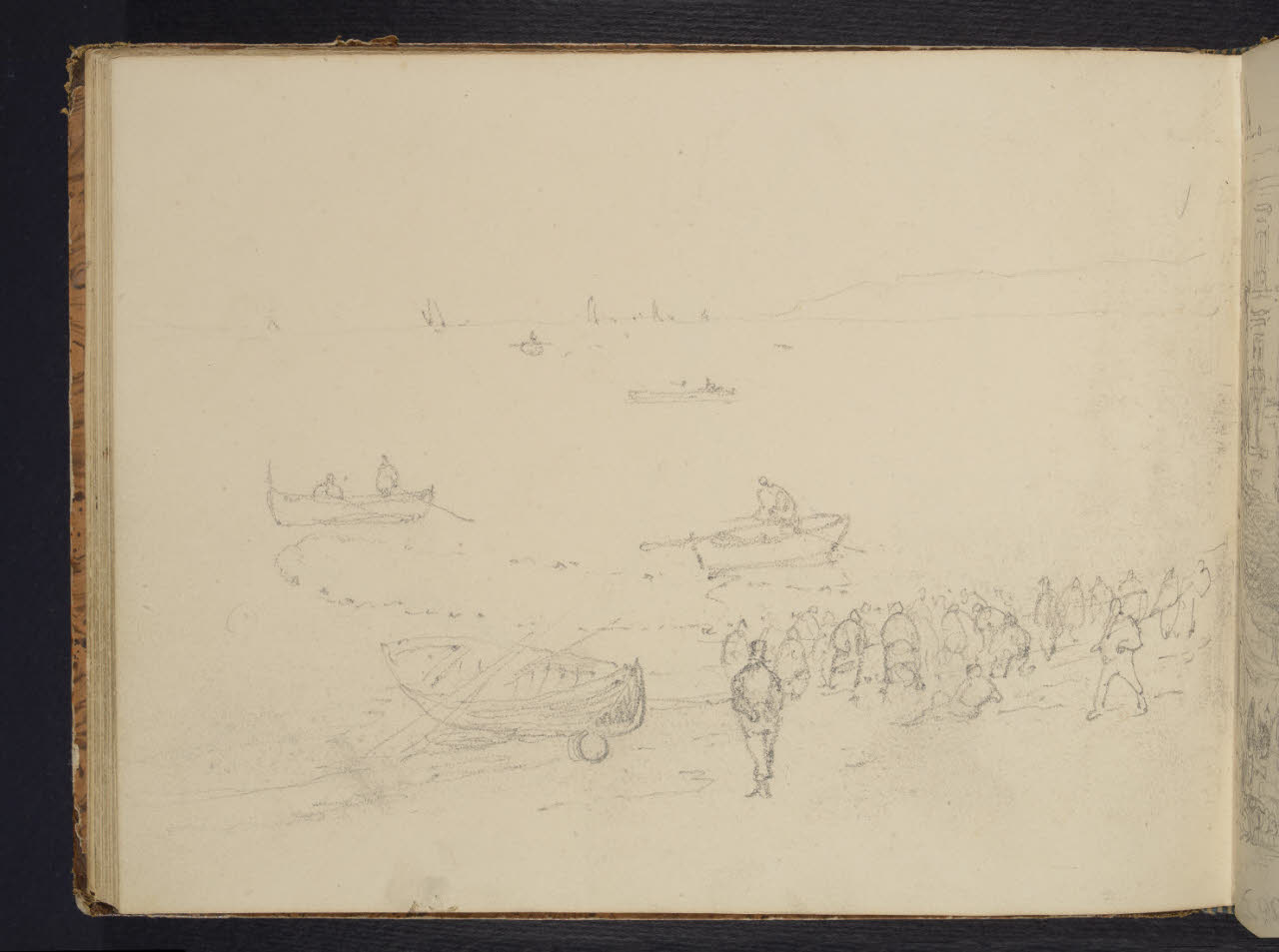 Album n. 9 - Livorno, Civitavecchia, Roma, Napoli (macchiette). Pescatori tirano le reti (disegno) di Canella, Giuseppe (prima metà sec. XIX)