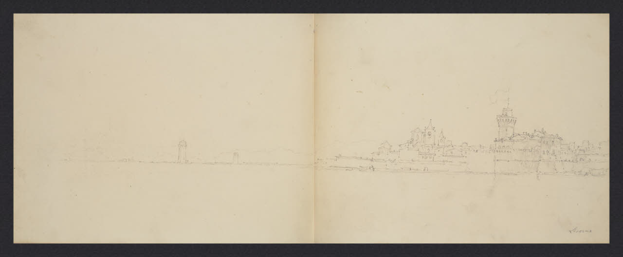 Album n. 9 - Livorno, Civitavecchia, Roma, Napoli (macchiette). Livorno (disegno) di Canella, Giuseppe (prima metà sec. XIX)